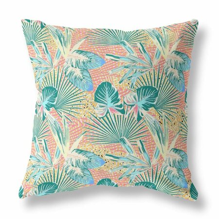 PALACEDESIGNS 16 in. Tropical Indoor & Outdoor Throw Pillow Light Blue & Peach PA3099119